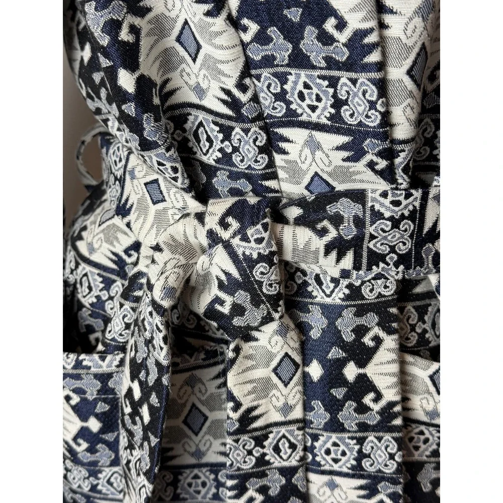 Free For Humanity Coat Women Medium Blue Tribal Jacquard Kimono‎ Trench Outdoor